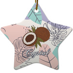 Coconut and Leaves Star Ceramic Ornament w/ Name or Text