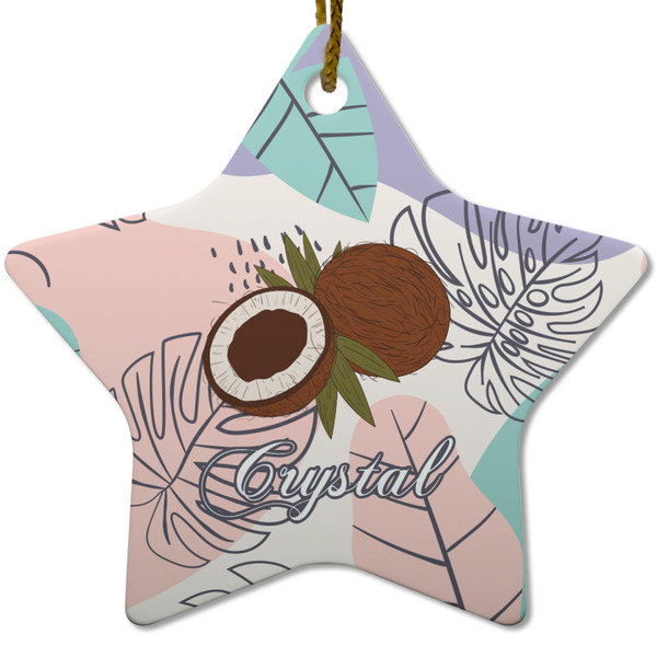 Custom Coconut and Leaves Star Ceramic Ornament w/ Name or Text