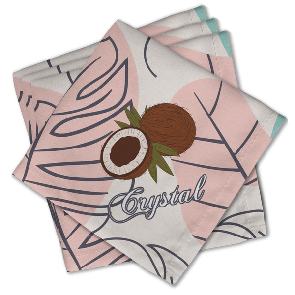 Custom Coconut and Leaves Cloth Cocktail Napkins - Set of 4 w/ Name or Text