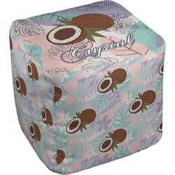 Coconut and Leaves Cube Pouf Ottoman - 13" w/ Name or Text