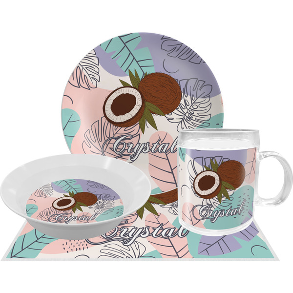 Custom Coconut and Leaves Dinner Set - Single 4 Pc Setting w/ Name or Text