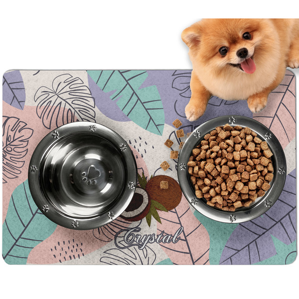 Custom Coconut and Leaves Dog Food Mat - Small w/ Name or Text