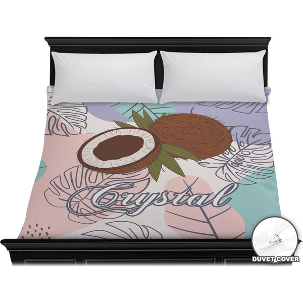 Custom Coconut and Leaves Duvet Cover - King w/ Name or Text