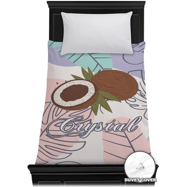 Custom Coconut and Leaves Duvet Cover - Twin XL w/ Name or Text