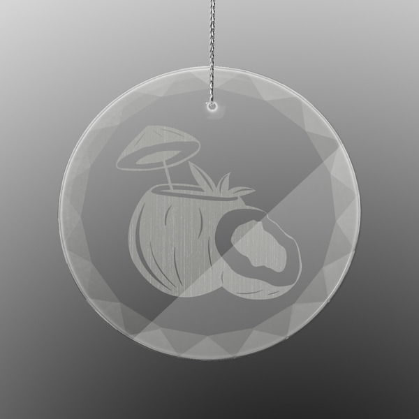 Custom Coconut and Leaves Engraved Glass Ornament - Round