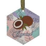 Coconut and Leaves Flat Glass Ornament - Hexagon w/ Name or Text