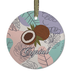 Coconut and Leaves Flat Glass Ornament - Round w/ Name or Text
