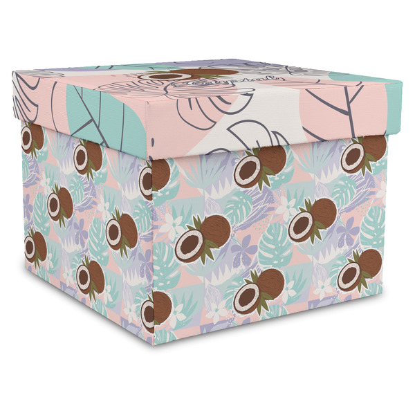 Custom Coconut and Leaves Gift Box with Lid - Canvas Wrapped - X-Large (Personalized)