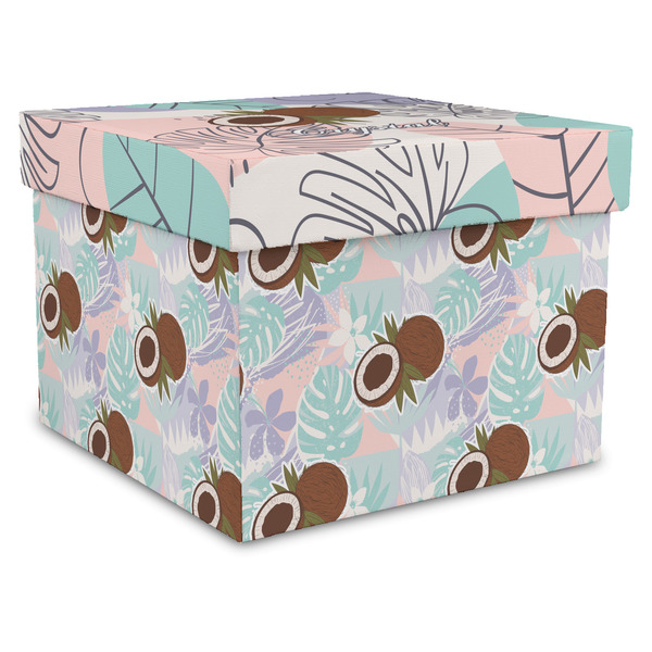 Custom Coconut and Leaves Gift Box with Lid - Canvas Wrapped - XX-Large (Personalized)