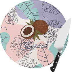 Coconut and Leaves Round Glass Cutting Board - Medium (Personalized)