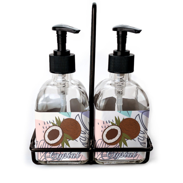 Custom Coconut and Leaves Glass Soap & Lotion Bottle Set (Personalized)