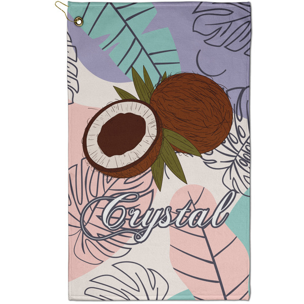 Custom Coconut and Leaves Golf Towel - Poly-Cotton Blend - Small w/ Name or Text