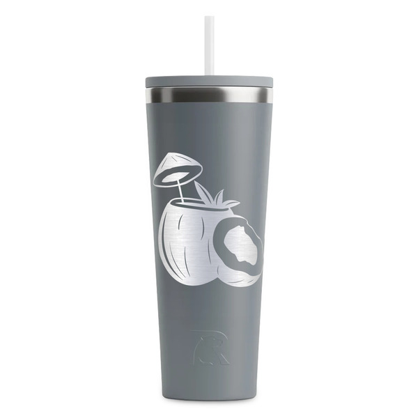 Custom Coconut and Leaves RTIC Everyday Tumbler with Straw - 28oz - Grey - Double-Sided (Personalized)