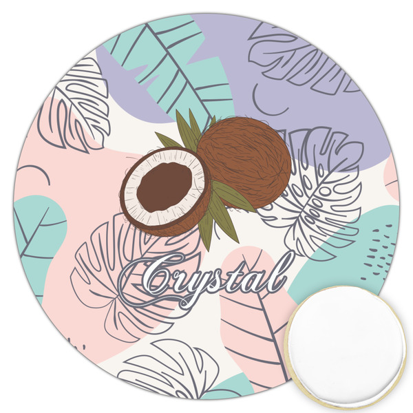 Custom Coconut and Leaves Printed Cookie Topper - 3.25" (Personalized)