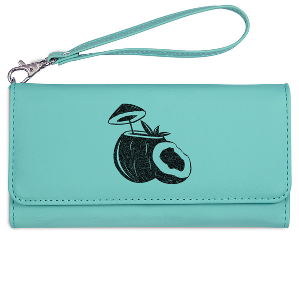 Custom Coconut and Leaves Ladies Leatherette Wallet - Laser Engraved- Teal