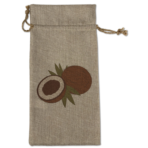 Custom Coconut and Leaves Large Burlap Gift Bag - Front