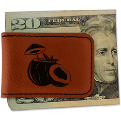 Coconut and Leaves Leatherette Magnetic Money Clip - Double Sided (Personalized)