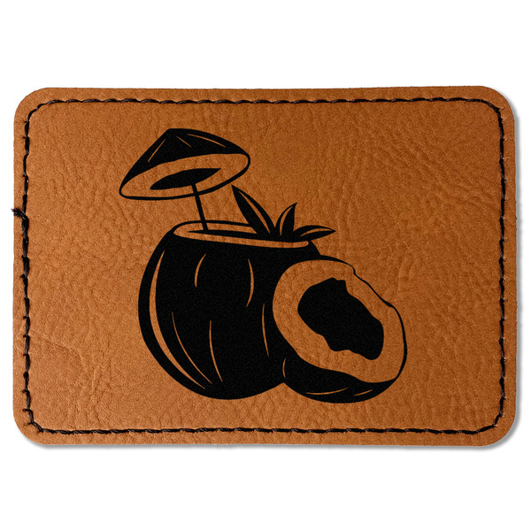 Custom Coconut and Leaves Faux Leather Iron On Patch - Rectangle