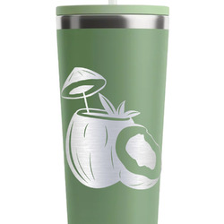 Coconut and Leaves RTIC Everyday Tumbler with Straw - 28oz - Light Green - Single-Sided