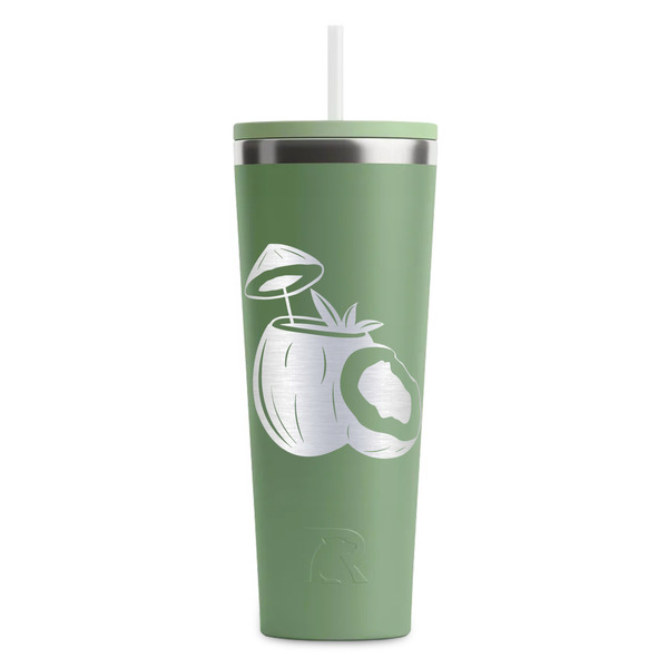 Custom Coconut and Leaves RTIC Everyday Tumbler with Straw - 28oz - Light Green - Double-Sided (Personalized)