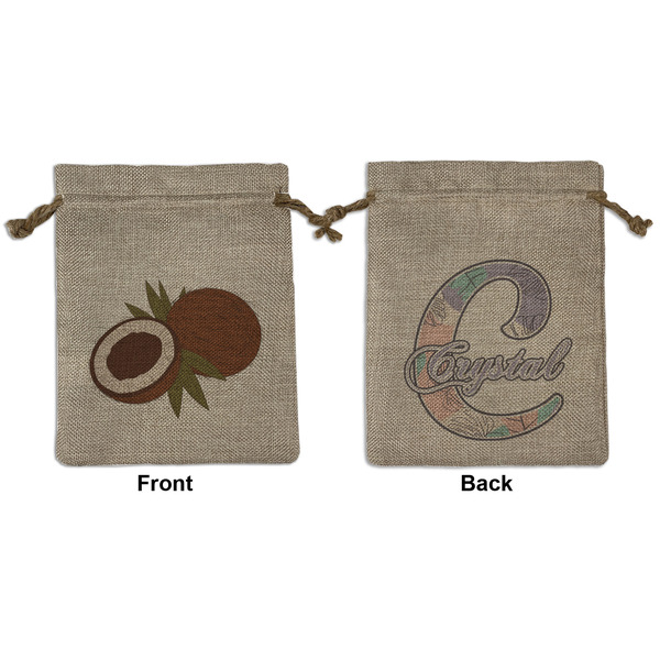 Custom Coconut and Leaves Medium Burlap Gift Bag - Front & Back (Personalized)