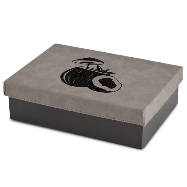 Custom Coconut and Leaves Medium Gift Box w/ Engraved Leather Lid