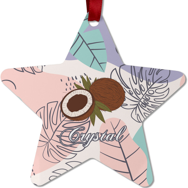 Custom Coconut and Leaves Metal Star Ornament - Double Sided w/ Name or Text