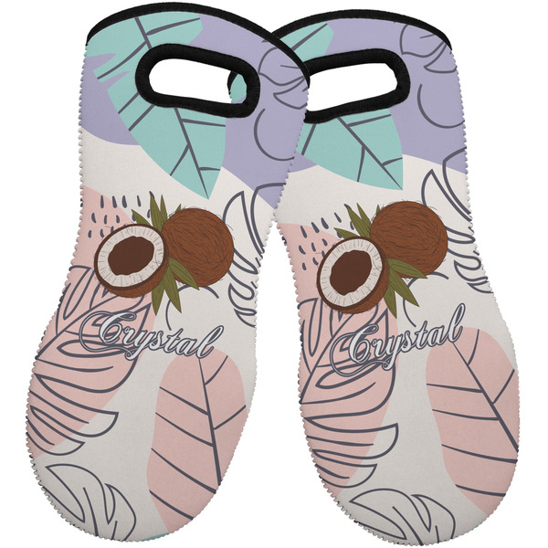 Custom Coconut and Leaves Neoprene Oven Mitts - Set of 2 w/ Name or Text