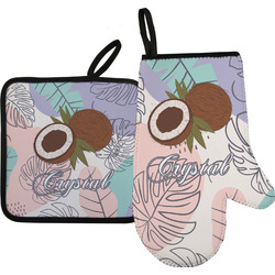 Coconut and Leaves Right Oven Mitt & Pot Holder Set w/ Name or Text