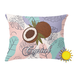 Coconut and Leaves Outdoor Throw Pillow (Rectangular) w/ Name or Text