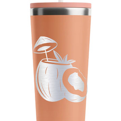Coconut and Leaves RTIC Everyday Tumbler with Straw - 28oz - Peach - Double-Sided (Personalized)