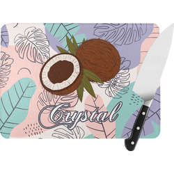 Coconut and Leaves Rectangular Glass Cutting Board - Large - 15.25"x11.25" w/ Name or Text