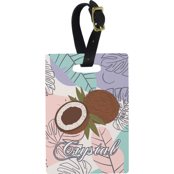 Custom Coconut and Leaves Plastic Luggage Tag - Rectangular w/ Name or Text