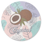 Coconut and Leaves Round Rubber Backed Coaster w/ Name or Text