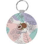 Coconut and Leaves Round Plastic Keychain (Personalized)