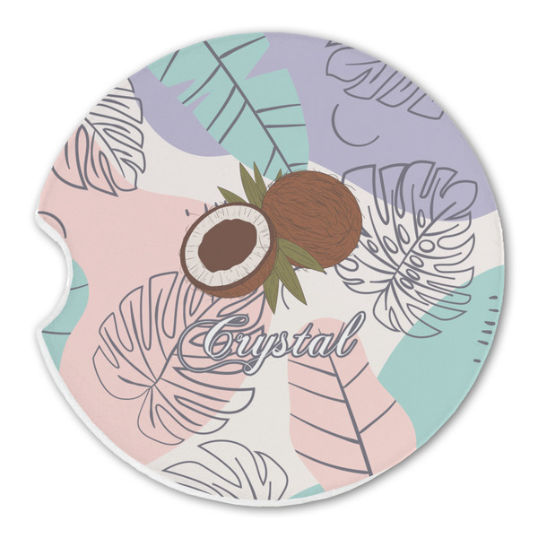 Custom Coconut and Leaves Sandstone Car Coaster - Single (Personalized)