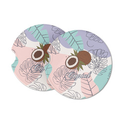 Coconut and Leaves Sandstone Car Coasters - Set of 2 (Personalized)