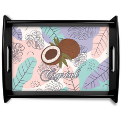 Coconut and Leaves Black Wooden Tray - Large w/ Name or Text