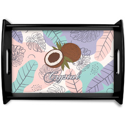 Coconut and Leaves Black Wooden Tray - Small w/ Name or Text