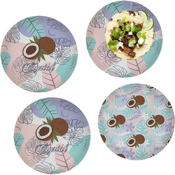 Coconut and Leaves Set of 4 Glass Lunch / Dinner Plate 10" (Personalized)