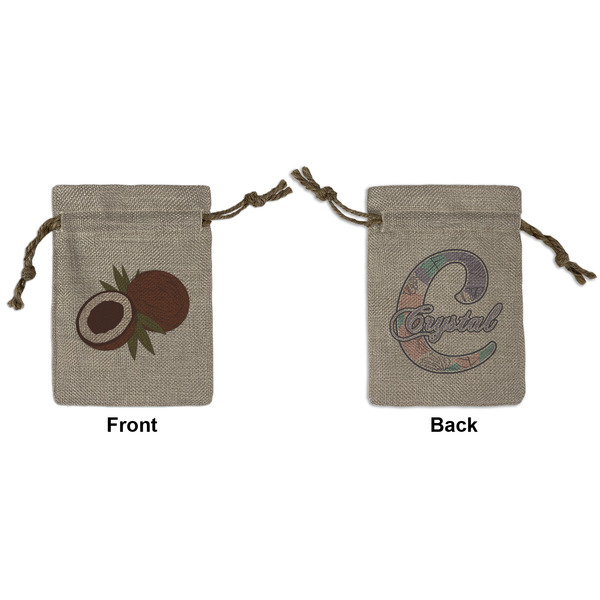 Custom Coconut and Leaves Small Burlap Gift Bag - Front & Back (Personalized)