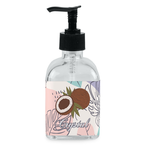 Custom Coconut and Leaves Glass Soap & Lotion Bottle - Single Bottle (Personalized)