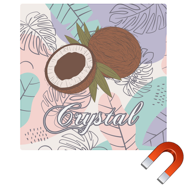 Custom Coconut and Leaves Square Car Magnet - 6" w/ Name or Text