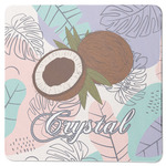 Coconut and Leaves Square Rubber Backed Coaster w/ Name or Text