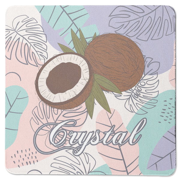 Custom Coconut and Leaves Square Rubber Backed Coaster w/ Name or Text