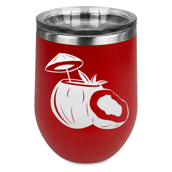 Custom Coconut and Leaves Stemless Stainless Steel Wine Tumbler - Red - Double Sided (Personalized)