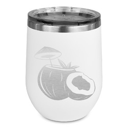 Coconut and Leaves Stemless Stainless Steel Wine Tumbler - White - Single Sided
