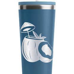 Coconut and Leaves RTIC Everyday Tumbler with Straw - 28oz - Steel Blue - Double-Sided (Personalized)