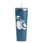 Coconut and Leaves RTIC Everyday Tumbler with Straw - 28oz - Steel Blue - Double-Sided (Personalized)