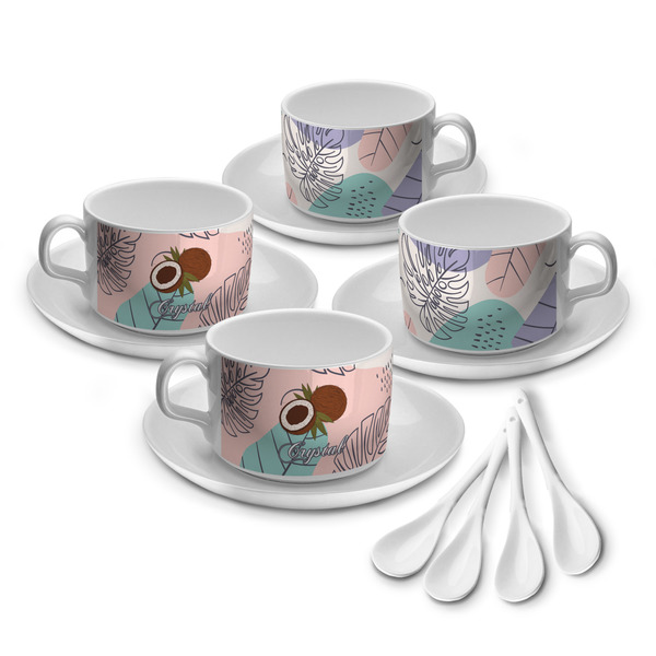 Custom Coconut and Leaves Tea Cup - Set of 4 (Personalized)